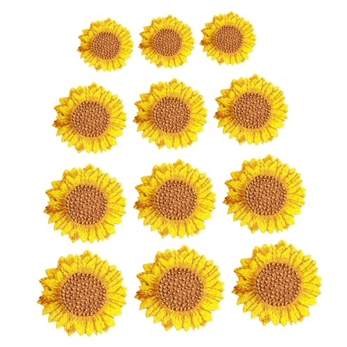 SEWACC 12 Stück Teiliges Sonnenblumen Stickerei Patches in Vier Bestickte Aufnäher für Kleidung Jeans Rucksäcke DIY Textil Dekoration und Reparatur Hitzeempfindlich Farbenfroh und von SEWACC