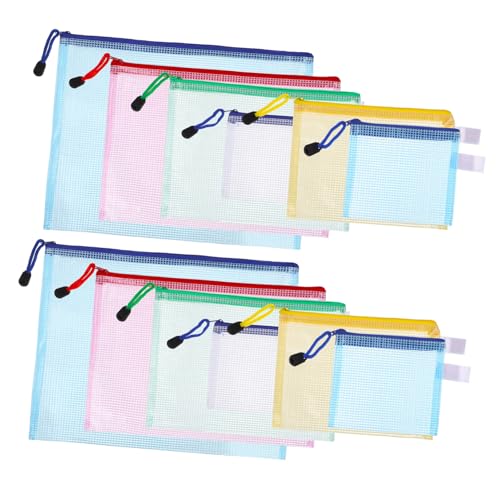 SEWACC 12 Stück Teiliges Wasserdichtes Dokumententaschen Reißverschluss Bunte bis Robuste Mesh Zip File Bags für Büro Schule Aufbewahrung von Papieren Belegen und Schreibwaren von SEWACC