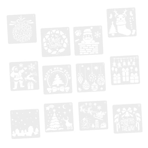 SEWACC 12 Stück Teiliges Weihnachts Malschablonen Umweltfreundlichem Wiederverwendbar Verschiedene Motive Wie Schneemann Weihnachtsbaum Santa Claus für DIY Malvorlagen und von SEWACC