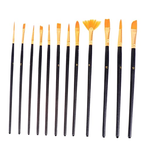 SEWACC 12-teiliges Aquarellfarben-Set Pinsel Für Anfänger Bis Experten Schwarz Verschiedene Pinselformen Zufällige Farbe von SEWACC