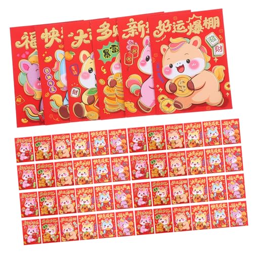 SEWACC 120 Stück Rote Umschläge Jahr Des Pferdes Cartoon Design Geldgeschenk Taschen Papier Material Langlebig Frühlingsfest Lunar Neujahr Geldgeschenke Umschläge von SEWACC