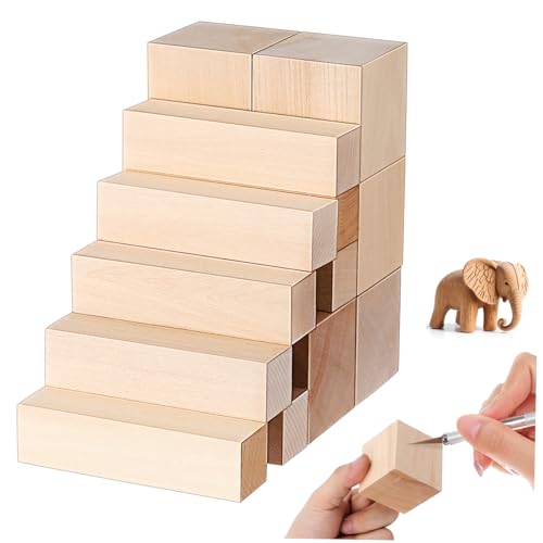 SEWACC 13 Stück Teiliges Basswood Schnitzholz Unbehandelte Holzblöcke für Kunsthandwerk Weich und Widerstandsfähig für Schnitzen DIY Projekte Holzschnitzerei Tragbar und Langlebig von SEWACC