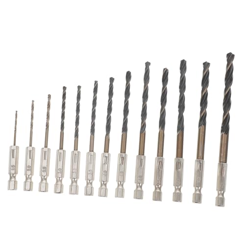 SEWACC 13 Stück Teiliges Sechskantbohrer Set Hochgeschwindigkeitsstahl Kleine Bohrer Verschleißfest Schnelle Spanabfuhr Passend für Holz Stahl Metall Schnelles Wechseln mit Akku von SEWACC