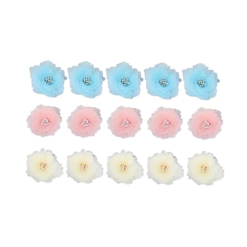 SEWACC 15 Stück DIY Stoffblumen Teiliges für Kleidung Dekorative Blumenaccessoires Blau und Beige für Bastelprojekte und Kreative Kleidungsgestaltung von SEWACC