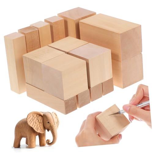 SEWACC 15 Stück Unbehandelte Holzblöcke für Bastelprojekte Rechteckige Holzstücke zum Schnitzen Malen und Diy Dekoration von SEWACC