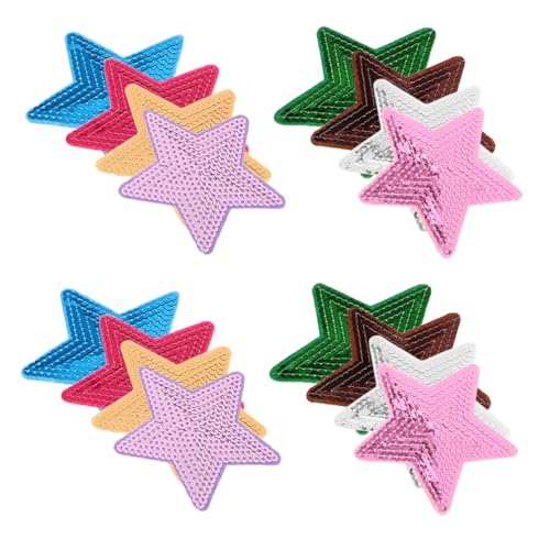 SEWACC 16 Stück Fünf-Punkte-Sternpin-Stoff Patch Paillettenstern Applique Patch Aufnäher für Jeans Flicken aufnähen gestickte Motivapplikation Aufnäher zum Aufbügeln Plastik von SEWACC