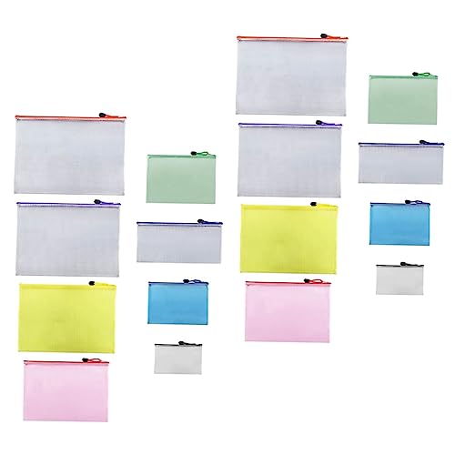 SEWACC 16 Stück Teiliges Mesh Datei Beutel mit Reißverschluss PVC Material Große Kapazität Vielseitig Verwendbar für Büro Schule Reise Geeignet für Schüler und Mitarbeiter von SEWACC