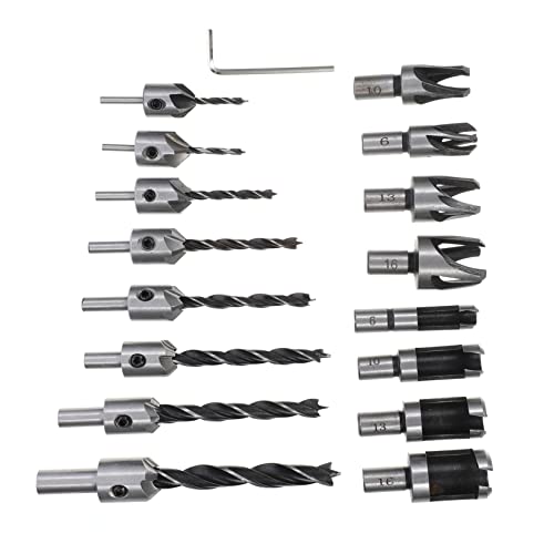 SEWACC 16Stücke Teiliges Holzstecker Cutter mit Senkbohrer Präzise Holzbohrer für Holzverarbeitung für Professionelle Anwendungen und DIY Projekte von SEWACC