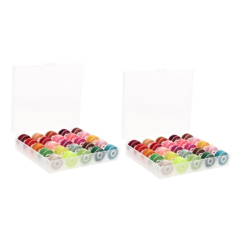 SEWACC 2 Karton Nähmaschinenspulen Set mit Farbigem Polyesterfaden Robuste Kunststoff spulenbox mit Fächern Transparent und Platzsparend Geeignet für Nähen und Quilten von SEWACC