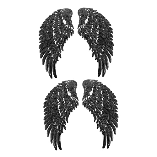 SEWACC 2 Paare Engelsflügel pailletten sequin festivals outfit bestickte Aufnäher aufnähen Engel Patches Name bügeleisen Flicken für Kleidung Kleidungsstück Kleidung Polyester Black von SEWACC