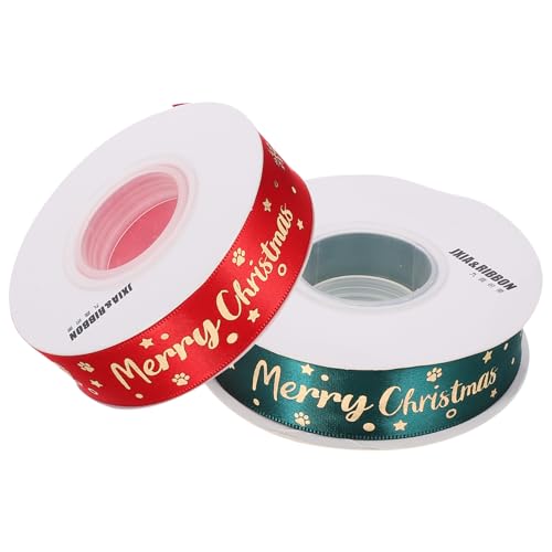 SEWACC 2 Rollen Band zum Basteln Weihnachtsband weihnachtsverpackungsband Weihnachtssatinband thematisiert ribbon weihnachts band xmas present Weihnachtsversorgung Wickelband Polyester von SEWACC