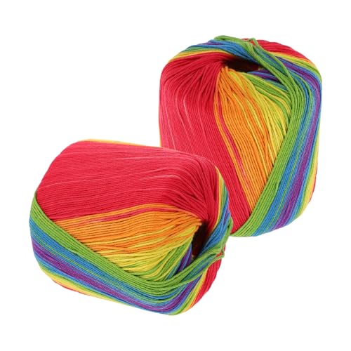 SEWACC 2 Rollen Baumwollgarn Farben Regenbogen Häkelgarn Strickgarn Weich Langlebig DIY Handstrickfaden für Pullover Decken Basteln Anfänger Geeignet von SEWACC