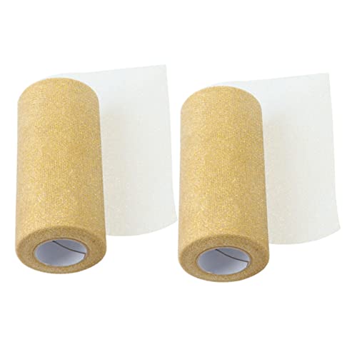 SEWACC 2 Rollen Glitzer Tüllrolle Weiß mit Gold Glitzer Glänzender Tüllstoff für Geschenkverpackung Hochzeits und Partydekoration Vielseitig für DIY Basteln und Kreative Dekoration von SEWACC