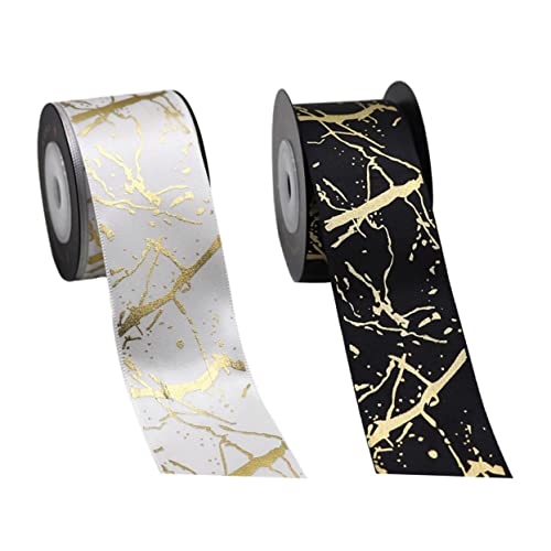 SEWACC 2 Rollen Hochwertiges Geschenkband mit Goldener Heißprägung Breit Lang Verpackungsband für Blumensträuße Geschenkverpackung und DIY Feierdekoration von SEWACC