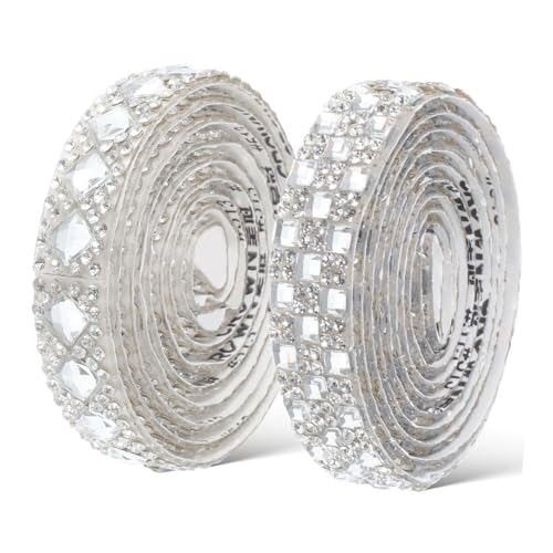 SEWACC 2 Rollen Selbstklebendes Strassband Breit Funkelnde Glasrhinestones DIY Schmuckband für Kleidung und Bastelprojekte Mädchen Schmuck Zubehör Flexibel Zuschneidbar von SEWACC