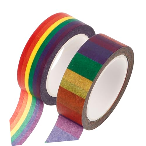 SEWACC 2 Rollen Washi Tape Regenbogenfarben Dekoratives Bastelband zum Scrapbooking DIY Klebeband für Geschenkverpackung Tagebuchgestaltung Vielseitig Einsetzbar Leicht Abreißbar von SEWACC