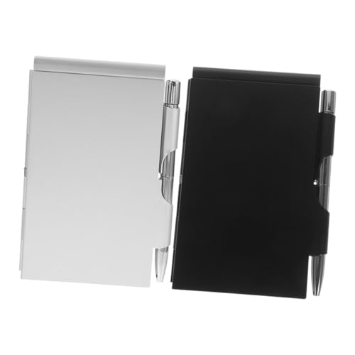 SEWACC 2 Sätze Mini Pocket Notizbuch Aluminiumlegierung mit Stift Handliches Notizblock mit Abtrennbaren Blättern Stilvolles Schreibheft für Büro Schule Studenten und Unterwegs Schwarz von SEWACC