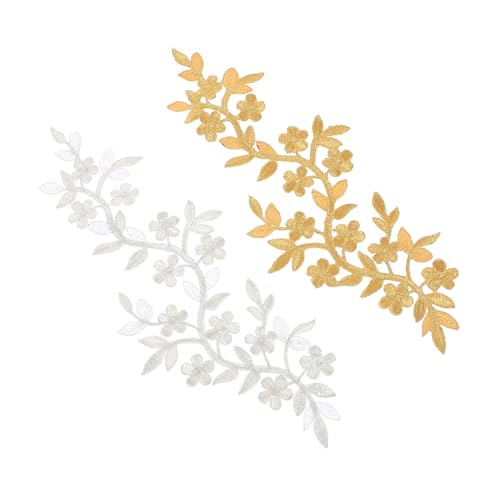 SEWACC 2 Stück Bestickte Rattan Applikationen zum Aufnähen Dekorative DIY Patches für Kinderkleidung Hüte Taschen Langlebige Polyester Stoffflicken in Gold und Silber Vielseitig für von SEWACC