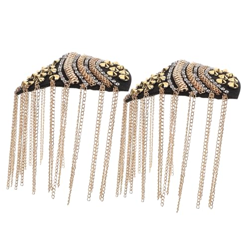 SEWACC 2 Stück Goldene Metall Schulterklappen mit Quasten und Strasssteinen Handgefertigte Epauletten für Damen und Herren Modische Verzierungen für Kostüme Anzüge und Casual Outfits von SEWACC