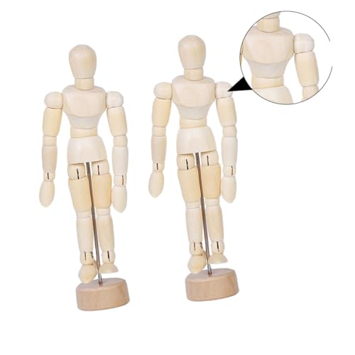 SEWACC 2 Stück Holzfigur Gelenke Beweglich Skizzenmodell Künstlerpuppe Verstellbar Robust aus Hartholz mit Ständer für Kreative Dekoration und Handwerkskunst von SEWACC