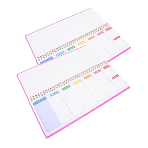 SEWACC 2 Stück Kompakter Undatierter Organizer mit Spiralbindung für Effizientes Zeitmanagement für Büro und Zuhause Rosa Notizblock von SEWACC