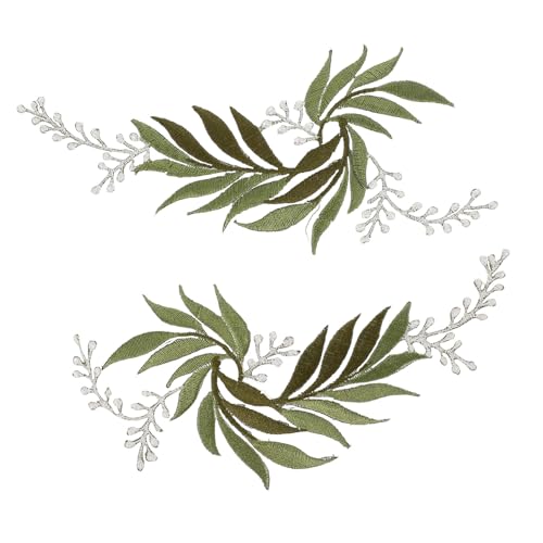 SEWACC 2 Stück Leaf Embroidery Applique Aufnäher zum Aufbügeln Grüne Patches für Kleidung Hüte Jeans DIY Dekoration Langlebige Stoffflicken Reparaturfähig und Modisch Geschenkidee von SEWACC