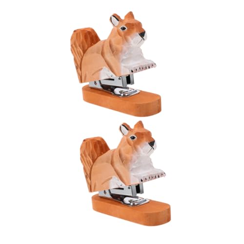 SEWACC 2 Stück Mini Holz Tacker Eichhörnchen Design Handlicher Kreativer Bürohefter für Kleine Papierstapel Zuverlässiger Desktop Hefter Dekorativer Tierförmiger Office Tacker von SEWACC