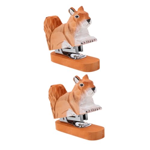 SEWACC 2 Stück Mini-heftgerät Handlich Squirrel Design aus Holz Kompakter Kleiner Büroklammer-tacker für Schule Büro Tragbar Platzsparend Kreatives von SEWACC