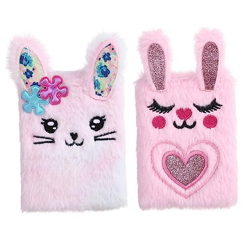 SEWACC 2 Stück Plüsch Notizbuch Cartoon Tagebuch für Tragbares Flauschiges Notizbuch Rosa und Batik Design für Schule und Reisen von SEWACC
