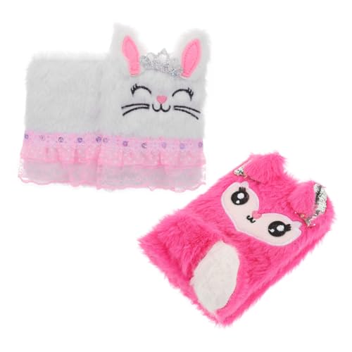 SEWACC 2 Stück Teiliges Flauschiges Tagebuch mit Plüsch Einhorn und Fuchs Cover Tragbares Notizbuch für Mädchen Weiches Journal für Notizen zu Ostern und Geburtstag von SEWACC