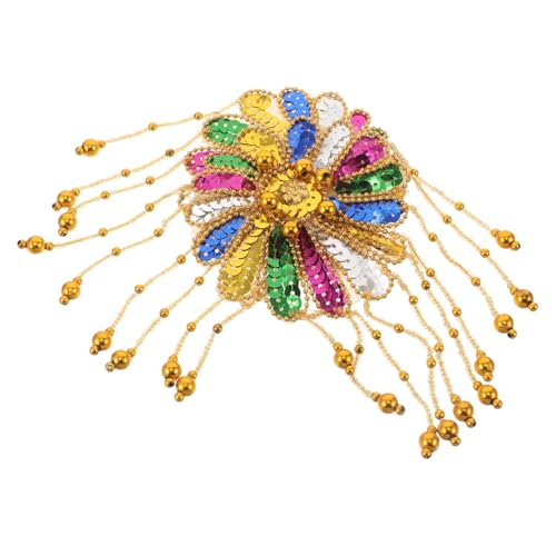 SEWACC 2 Stück Teiliges Goldfarbene Schulter-patches mit Perlen und Fransen Handgefertigte Blüten-applikationen Komfortable Schmuck-accessoires für Damen für Bühne Kostüm und Cosplay von SEWACC