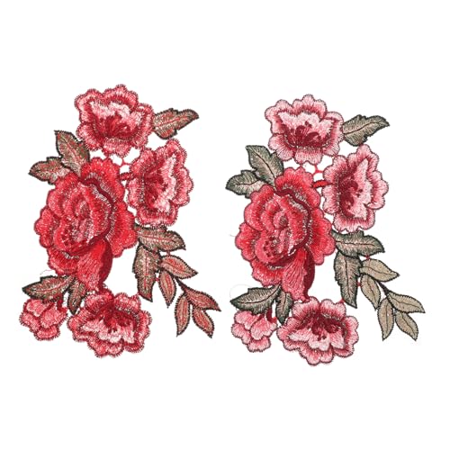 SEWACC 2 Stück Teiliges Rosenblüten Applikationsset Bunte Wasserlösliche Polyester spitzen Bestickte Kragenverzierung Langlebig für DIY nähprojekte an Kleidung Hüten Taschen von SEWACC
