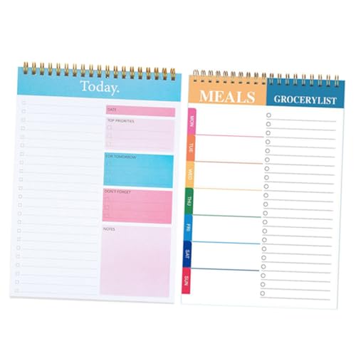 SEWACC 2 Stück Teiliges Spiral Notizbuch Daily Planner und To Do Listen Notizblock Undatiert Leicht Tragbar Praktischer Zeitplaner für Büro und Alltag Papiermaterial mit Schönem von SEWACC