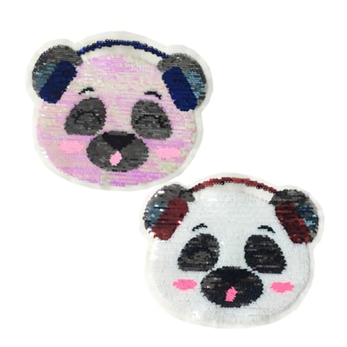 SEWACC 2 Stück Wendepailletten Applikationen Panda Ohrhörer Cartoon Flicken Farbenwechselnde Stickerei Patches für Kleidung Langlebige und Sichere Stoffaufkleber von SEWACC