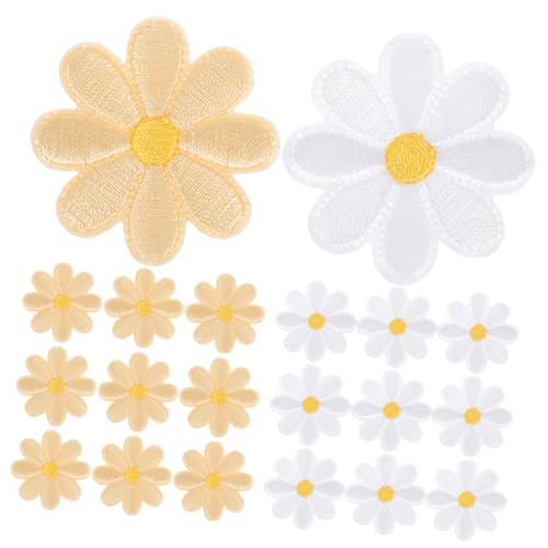 SEWACC 20 Stück Gänseblümchen-Ornament-Stickerei gestickte Aufnäher nähen Flecken Patches zum Aufnähen Pfadfinderinnen-Aufnäher Eisenpflaster Flicken für Kleidung süße Patches Stoff von SEWACC