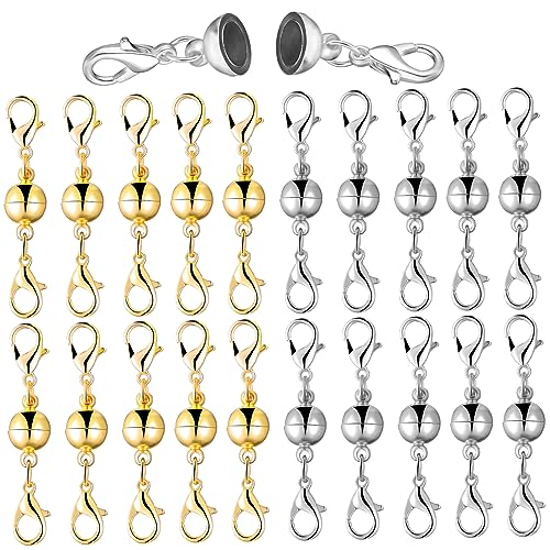 SEWACC 20 Stück Magnetverschluss Schmuckverbinder Doppelte Lobster Verschlüsse Gold und Silber Abschließbare Karabinerverschlüsse für Armband und Halskette Leicht Langlebig für DIY von SEWACC