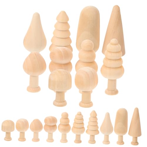 SEWACC 20 Stück Teiliges Mini Holz Bäume zum Bemalen Unbehandelte DIY Holzfiguren Dekoration Glatte Oberfläche für und Wohnaccessoires von SEWACC