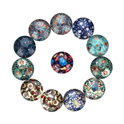 SEWACC 20 Stück Teiliges Runde Glas Cabochons Flach Rückseite Bunte Ethno stil Schmuckmaterialien für DIY Schmuckherstellung und Handwerksdekorationszubehör von SEWACC