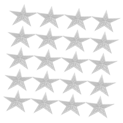 SEWACC 20 Stück Teiliges Silberne Stern Aufbügelflicken Bestickte Eisen Aufnäher zum Aufnähen für Kleidung Rucksäcke Hüte Jacken Langlebige Farbbeständigkeit DIY Reparatur Dekoration von SEWACC