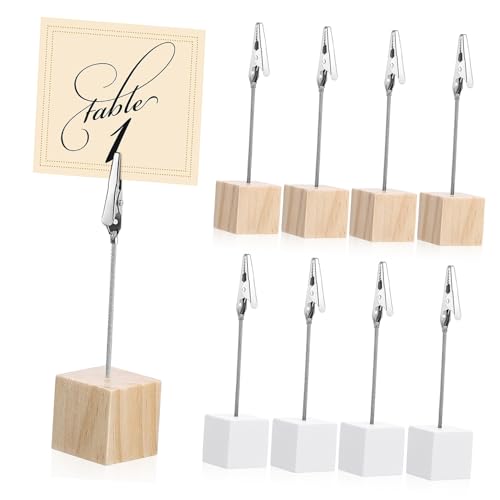 SEWACC 20 Stück Teiliges Tischkartenhalter aus Holz mit Clips Vertikaler Fotohalter und Memo Clip Platzsparend und Vielseitig für Büro Hochzeit Party und Zuhause Natur und Weiß von SEWACC