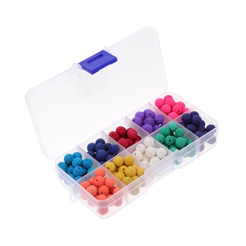 SEWACC 200 Stück Bunte Vulkanstein Perlen mit Loch Runde Lose Halbedelsteine für DIY Schmuckherstellung Armband und Halskette Bastelperlen Langlebige Naturstein Spacer Beads von SEWACC