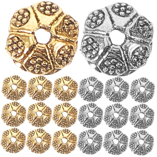 SEWACC 200 Stück Metallblüten Perlenkappen für Schmuckherstellung Vielseitige DIY Spacer Beads Gold und Silber für Halsketten und Armbänder Bastelperlen Zubehör zum Selbermachen von SEWACC