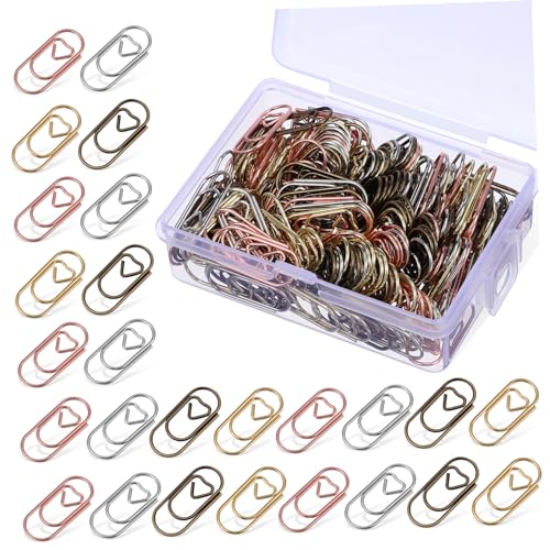 SEWACC 200 Stück Mini Herz Büroklammern aus Metall Dekorative Kleine Büroklammern Gold Silber Gunmetal und Roségold für Schule und Büro Vielseitige Verwendung für Dokumente und Notizen von SEWACC