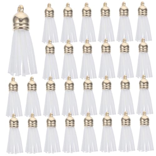 SEWACC 200 Stück Mini Leder Quasten in Weiß Bunte Taschenanhänger und Schlüsselanhänger Troddeln DIY Schmuck und Handtaschen Charms Kleine Lederanhänger für Basteln und Accessoires von SEWACC
