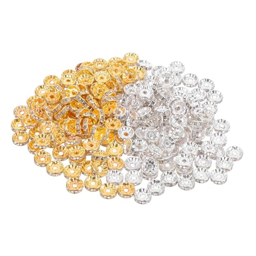 SEWACC 200 Stück Rondelle Spacer Beads Rondelle Loose Beads Strasssteine Schmuckzubehör Für DIY Armbänder Halsketten Schmuckherstellung Silber Gold von SEWACC