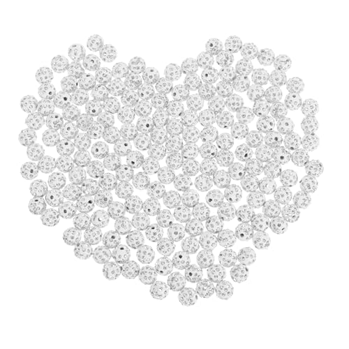SEWACC 200 Stück Weiße Disco Ball Perlen mit Funkelnden Strassstein Clay Kugeln für DIY Schmuckherstellung Shiny Baseball Bling Runde Perlen für Armband Halskette und Weihnachtsdeko von SEWACC