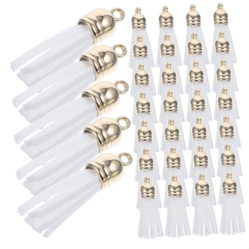 SEWACC 200 Stück Weiße PU Leder Quasten mit Metallkappe Kleine Anhänger für Taschen Schlüsselanhänger Schmuckherstellung DIY Bastelzubehör Modische und Langlebige Troddeln für Accessoires von SEWACC