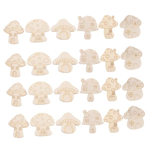 SEWACC 25 Stück Pilzholzscheiben Leere Holzausschnitte Hölzern Holzformen Zum Bemalen Dekoration Pilzhaus-ausschnitte Aus Holz Malerei Pilz Diy-holzformen Beige Pappelbrett von SEWACC