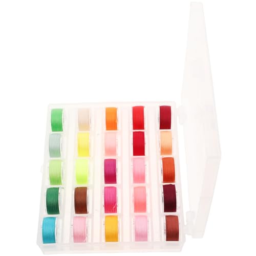 SEWACC 25 Stück Teiliges Nähgarn mit Spulen und Aufbewahrungsbox Vorgewickelte Polyester Bobbin für Haushalts Nähmaschinen Transparente Box mit Sichtfenster für Nähzubehör von SEWACC