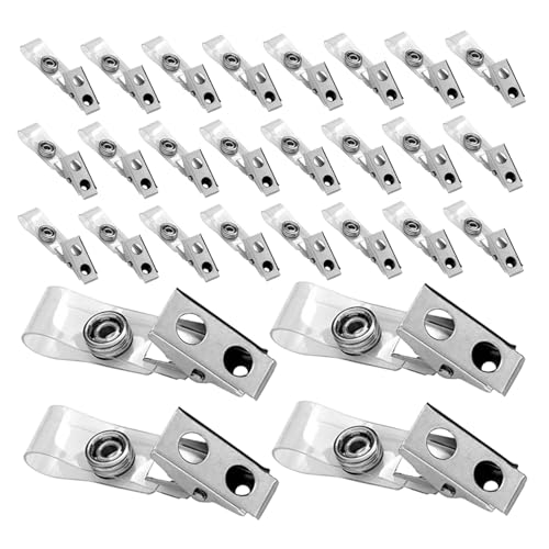 SEWACC 250 Stück Metall-badge-clips mit Doppeltem Loch und Transparentem Pvc-riemen Ausweishalter für Arbeit Schule und Pflege zur Sicheren Befestigung von Namensschildern und Id-karten von SEWACC